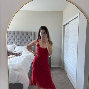 Wilfred Red Asymmetrical Sundress with Slit